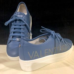 Valentino Shoes: Blue Leather Sneakers for Women Size 10 (Can be worn by Men)